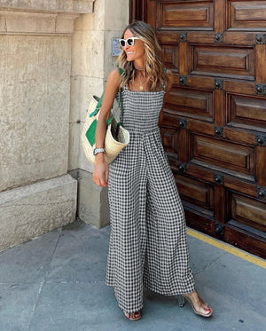 Mono Gingham Chic de Piernas Anchas