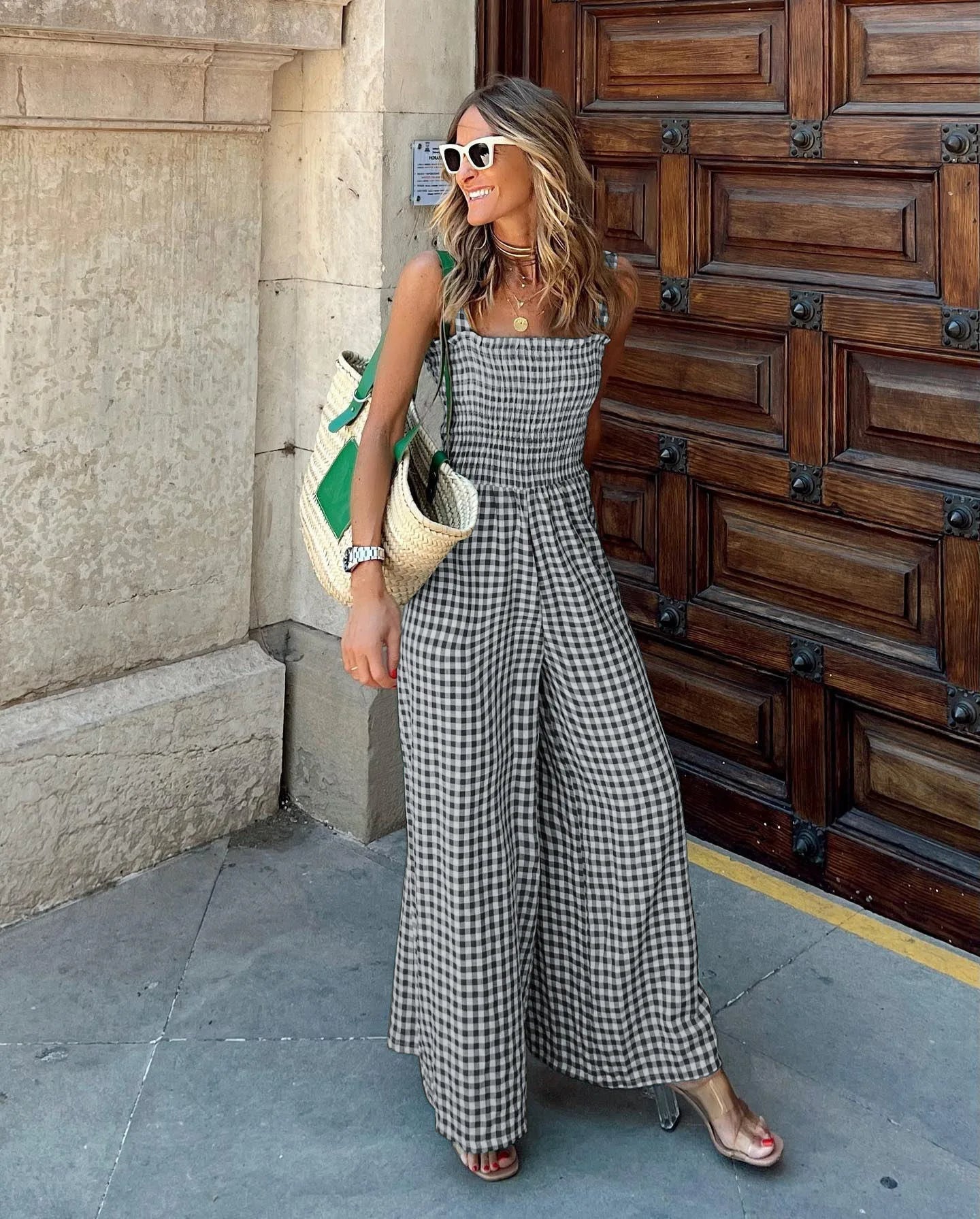 Mono Gingham Chic de Piernas Anchas