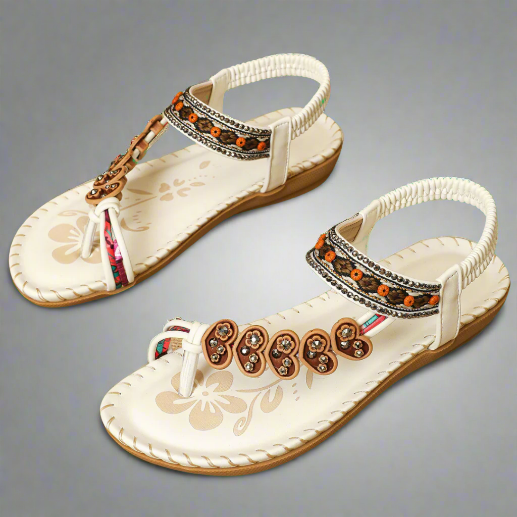 Sandalias Planas Mujer con Cuentas y Flores, Tira en T y Tobillo Elástico-83364-55cd0626-5d3c-42cc-80b0-5948d50fcab1