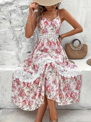 Vestido Midi Floral con Encaje