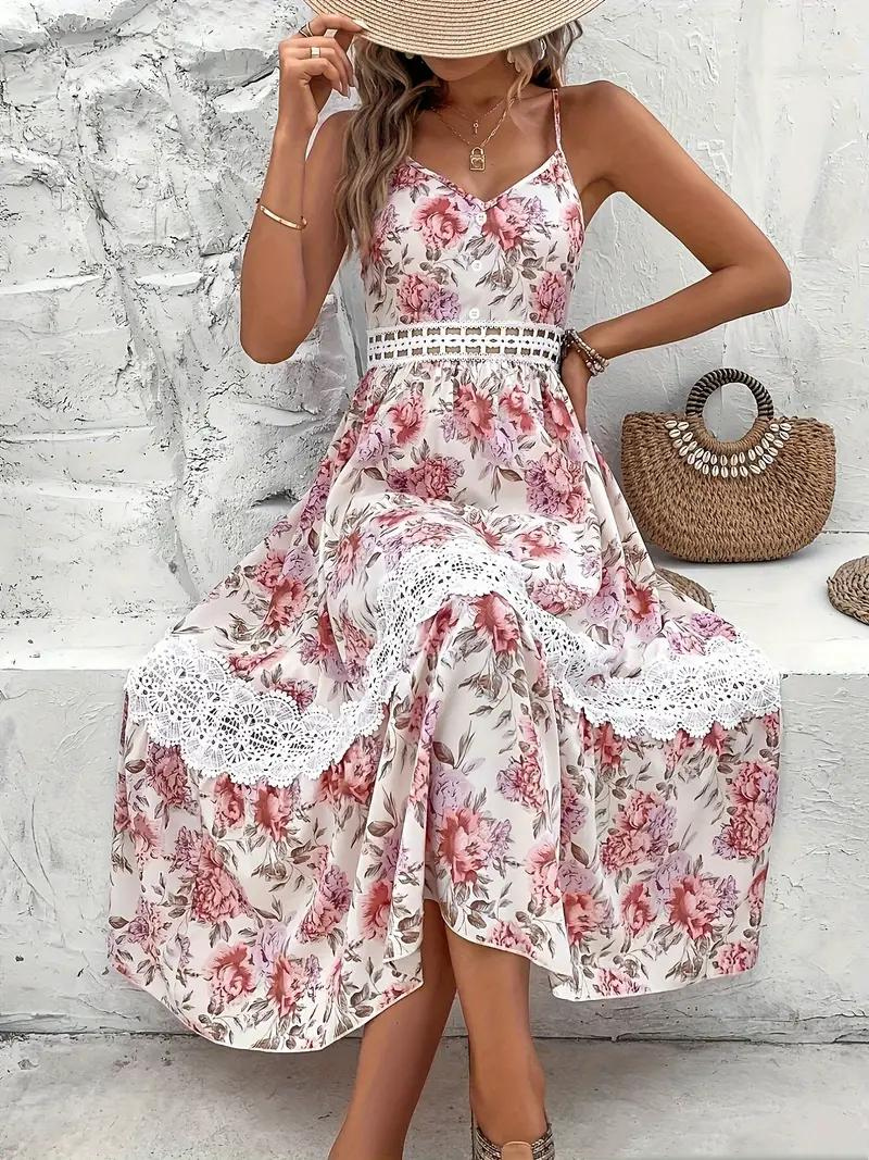 Vestido Midi Floral con Encaje
