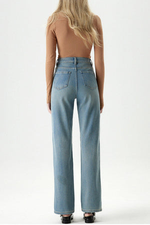 Top de Punto Acanalado y Jeans Tiro Alto
