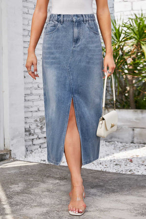 Falda Midi Denim con Abertura Delantera