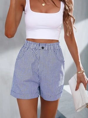 Shorts a Rayas de Cintura Alta