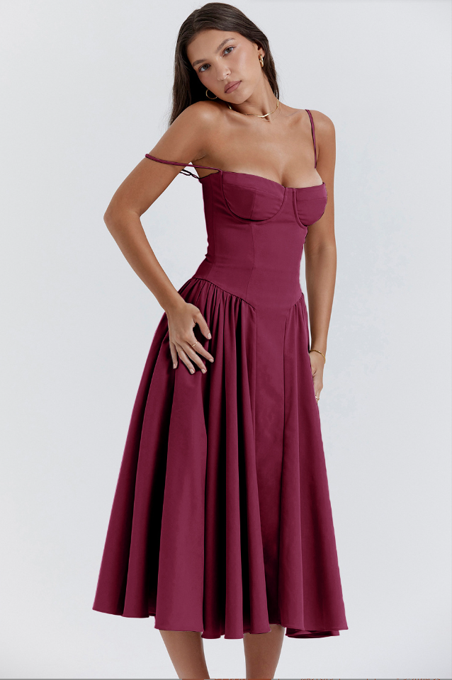Vestido Midi para Mujer – Tirantes Finos, Corpiño Estructurado, Falda Plisada, con Bolsillos-83506-5ec8a616-a471-4894-98b6-a1024b7fc681