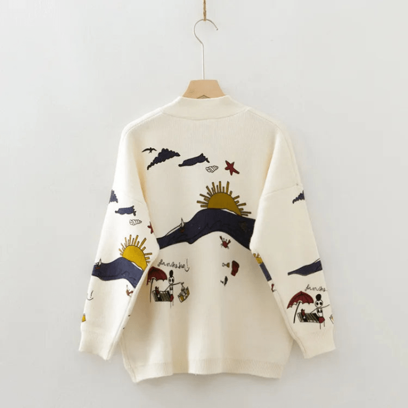 Cárdigan Oversized con Bordados Juguetones