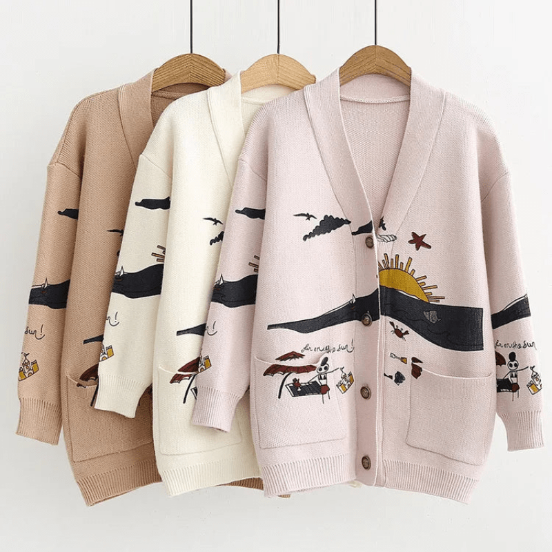 Cárdigan Oversized con Bordados Juguetones