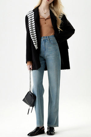 Top de Punto Acanalado y Jeans Tiro Alto