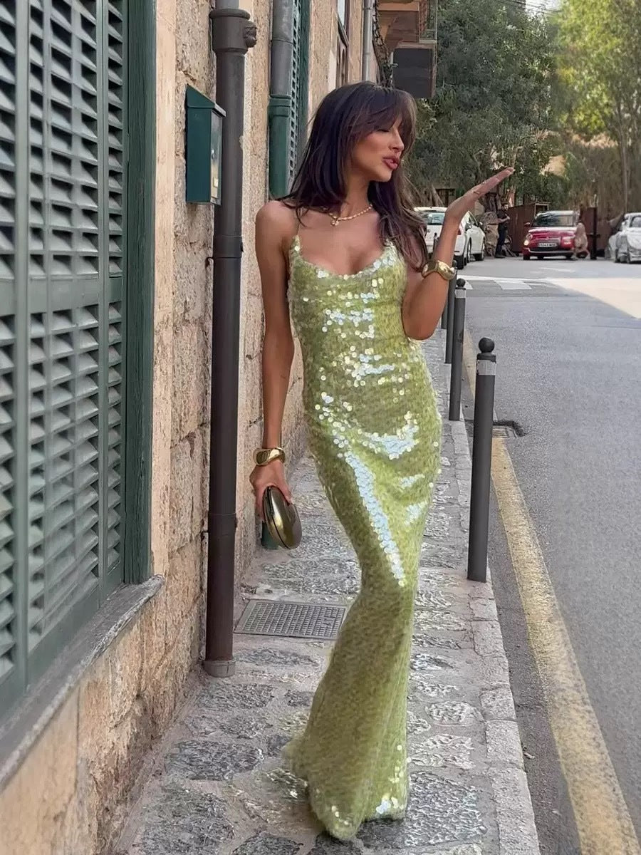 Vela Official Women's Maxi Dress – Sequin Embellished, Spaghetti Straps-83278-64d4180c-f1a5-4f0e-a5d7-86bbdabc9c86