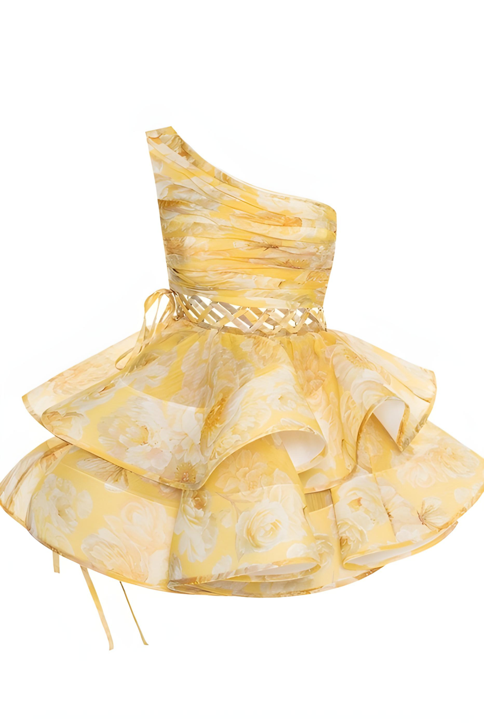 Vestido Asimétrico para Mujer – Estampado Floral, Un Hombro, Falda con Volantes-83680-6512d558-4e0f-47b9-9525-ea5eac572901