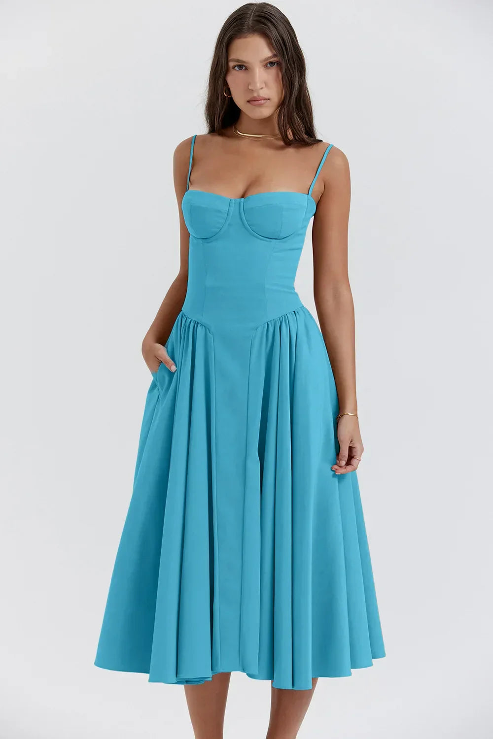Vestido Midi para Mujer – Tirantes Finos, Corpiño Estructurado, Falda Plisada, con Bolsillos-83506-6650dd20-76b6-4767-97f2-8c55dc404559