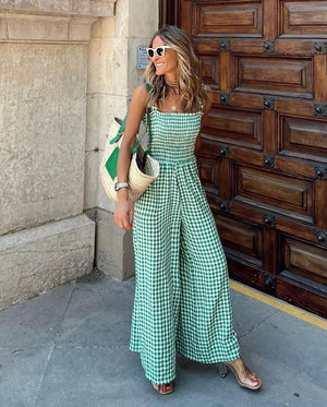 Mono Gingham Chic de Piernas Anchas