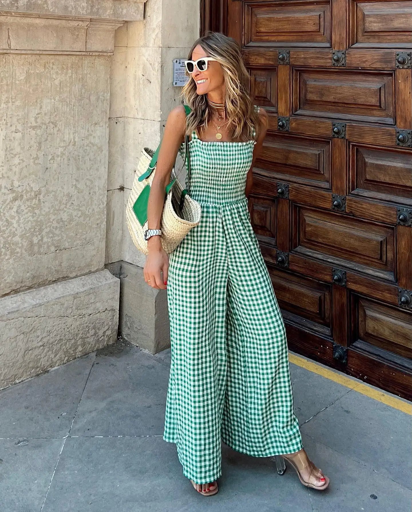 Mono Gingham Chic de Piernas Anchas