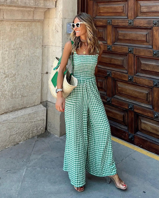 Mono Gingham Chic de Piernas Anchas