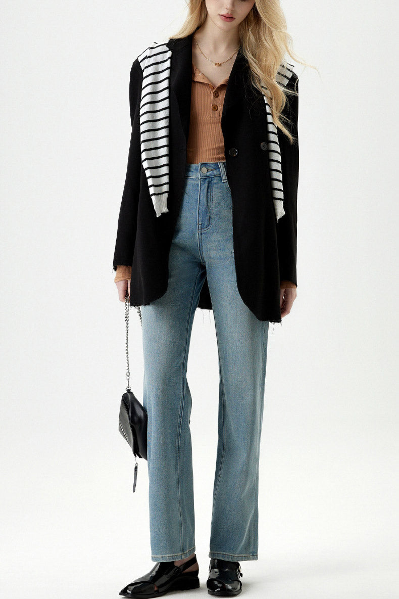 Top de Punto Acanalado y Jeans Tiro Alto