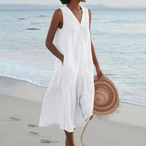 Vestido Midi Fluido Sin Mangas – Escote V, Abotonado, Bolsillos Laterales-67015-55f1ee0a-341d-4ebf-a99f-e41d428613ba