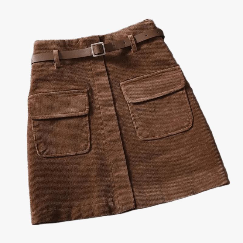 Falda A-Line de Corduroy con Cinturón