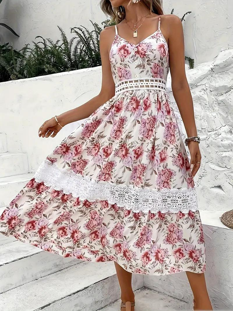 Vestido Midi Floral con Encaje