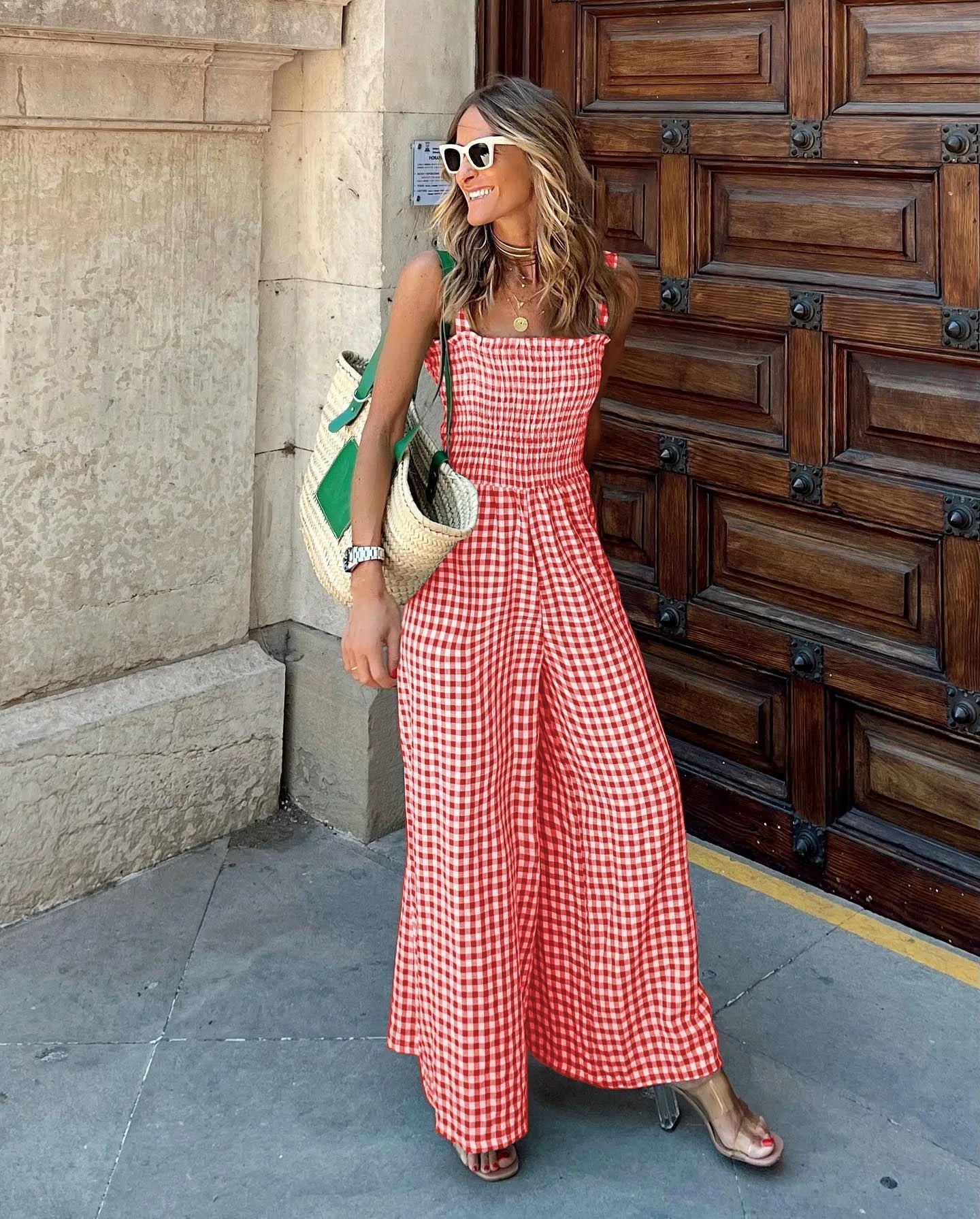 Mono Gingham Chic de Piernas Anchas