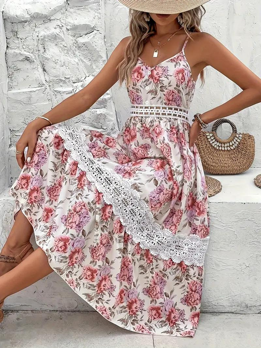 Vestido Midi Floral con Encaje