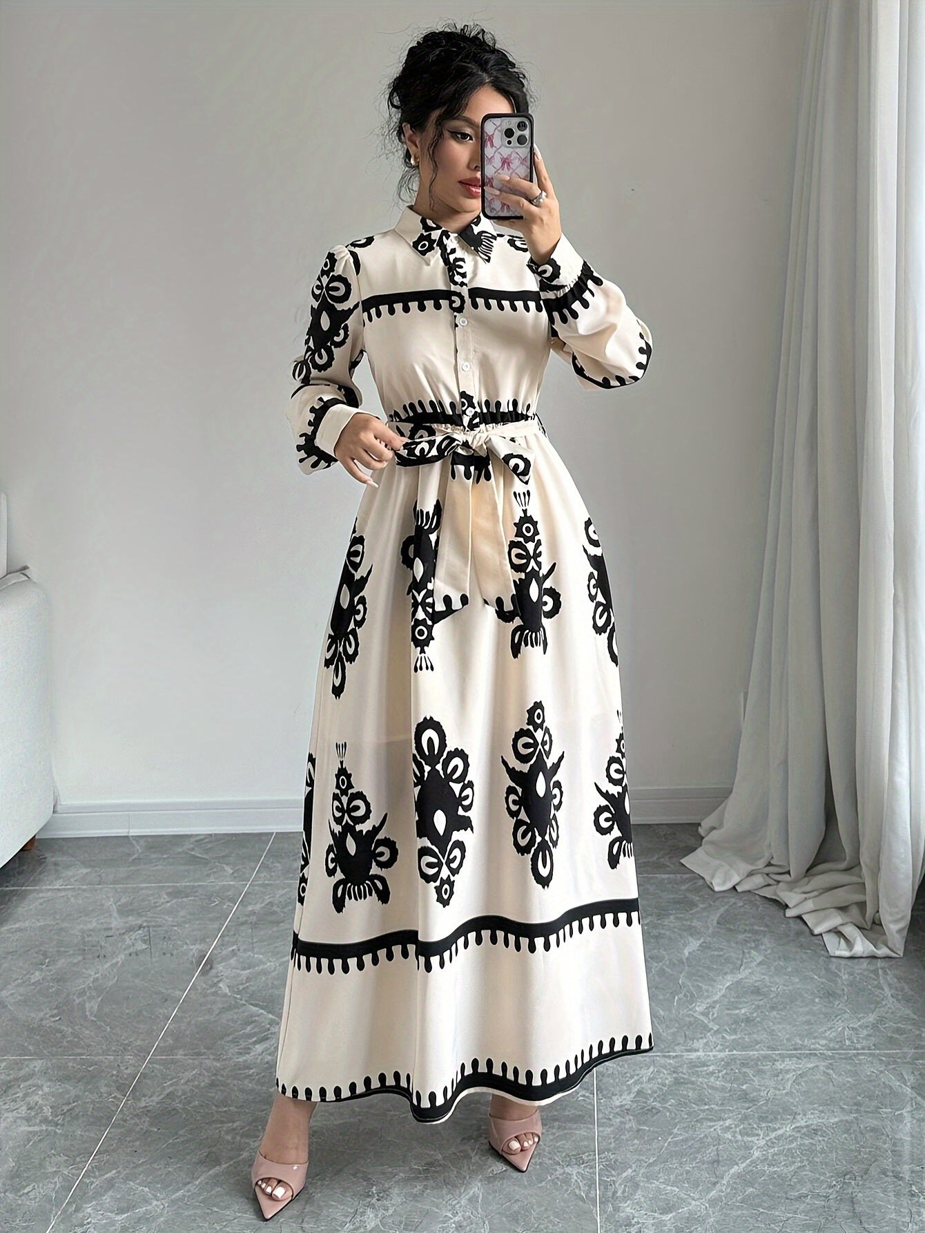Vestido Largo Estampado para Mujer con Lazo y Manga Larga, Vela Official-83357-71fffb70-7c6d-4d5b-a69e-33e8ab6b0ee1