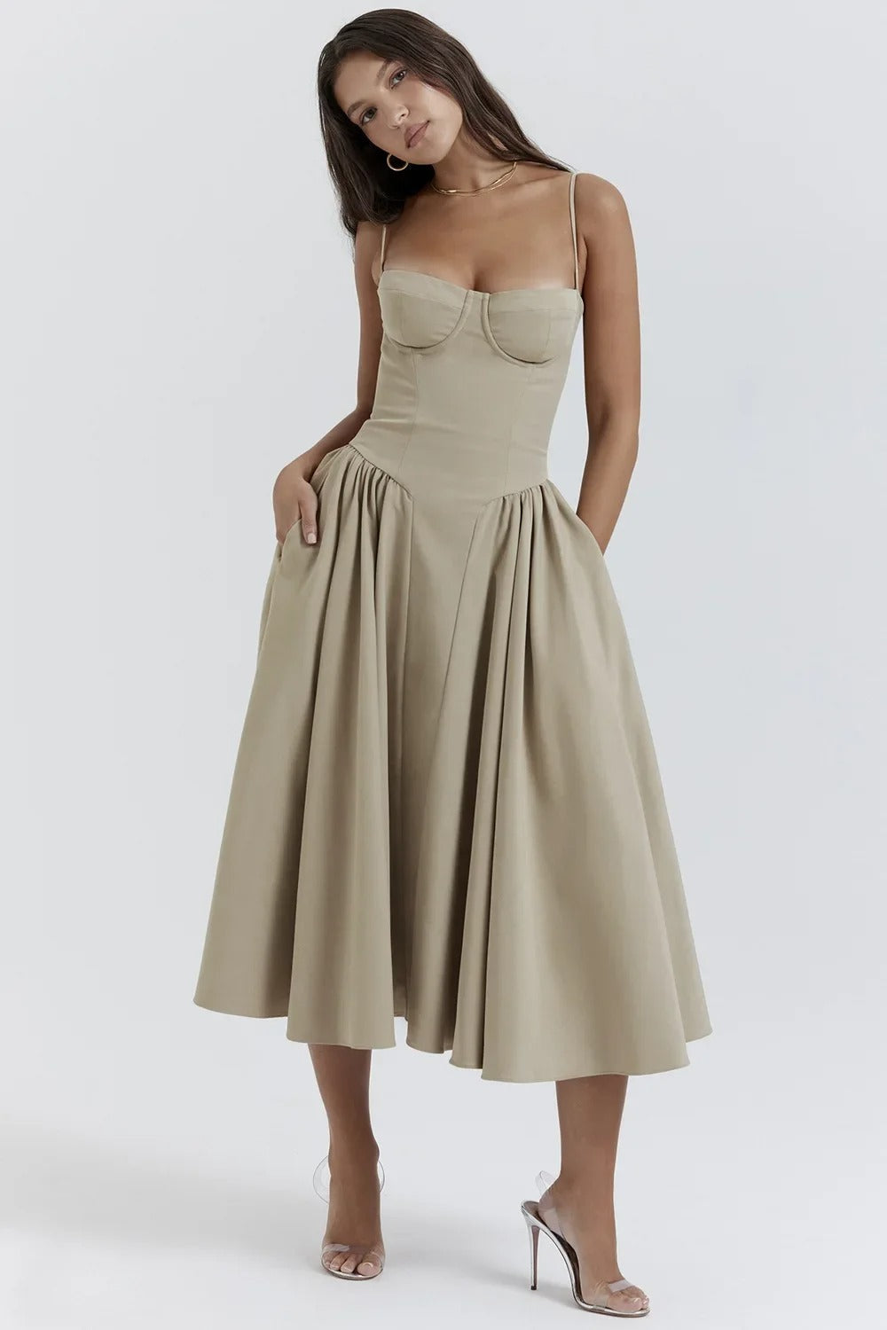 Vestido Midi para Mujer – Tirantes Finos, Corpiño Estructurado, Falda Plisada, con Bolsillos-83506-721e3359-e227-4e63-80ee-254ee9d8a66b