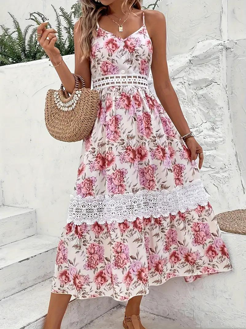 Vestido Midi Floral con Encaje