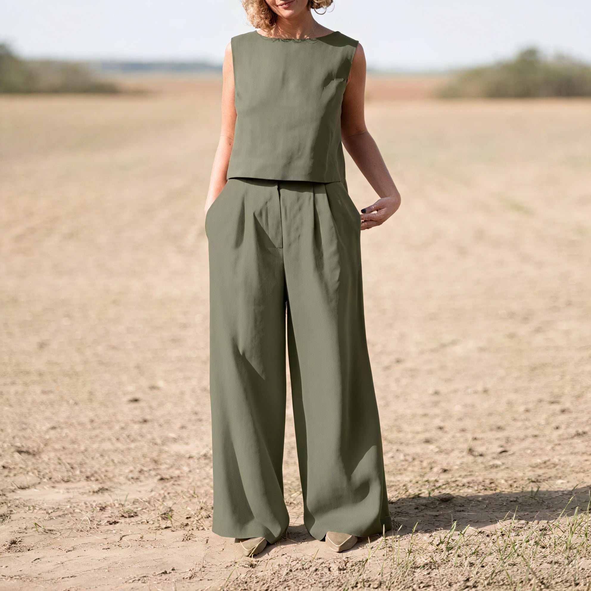 Conjunto Sofisticado Top sin Mangas & Pantalón Ancho
