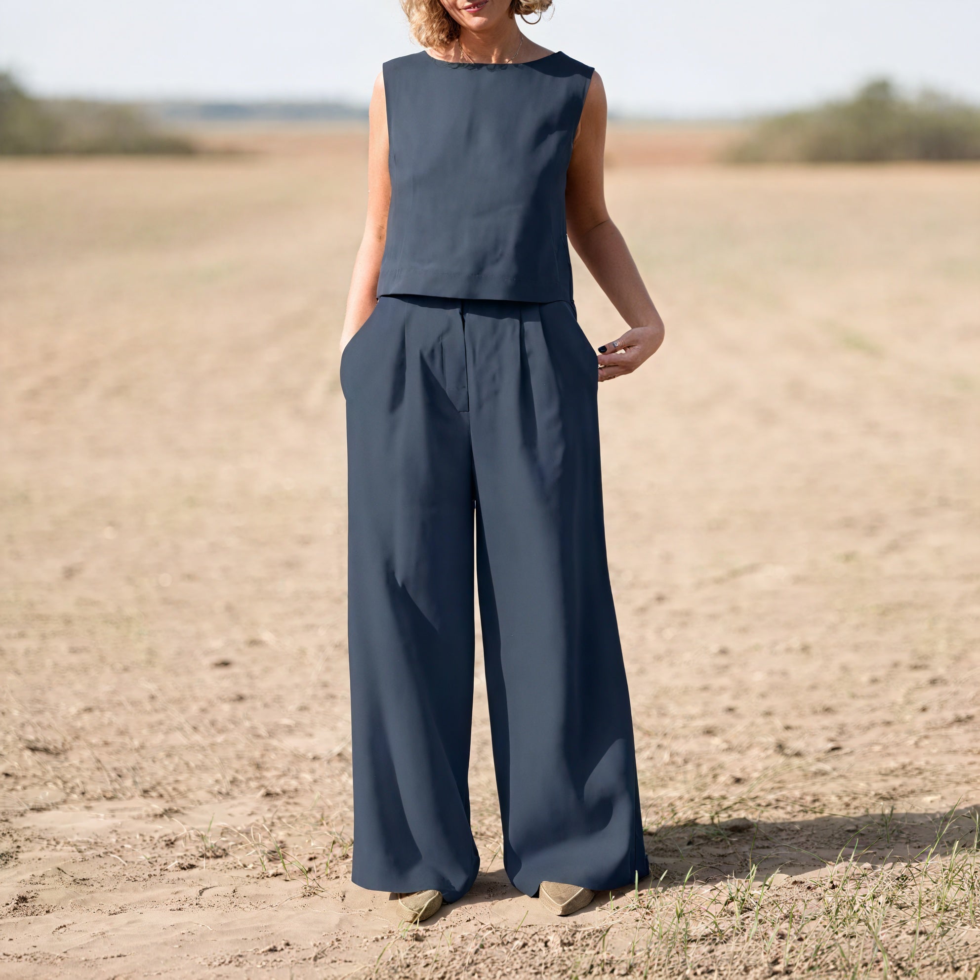 Conjunto Sofisticado Top sin Mangas & Pantalón Ancho