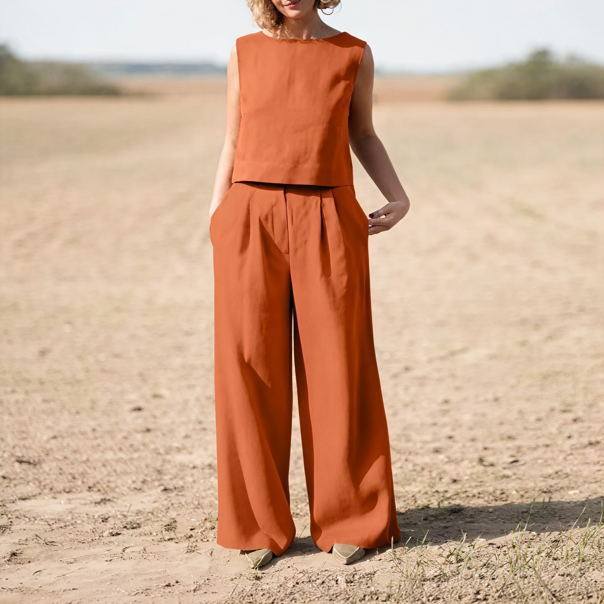 Conjunto Sofisticado Top sin Mangas & Pantalón Ancho