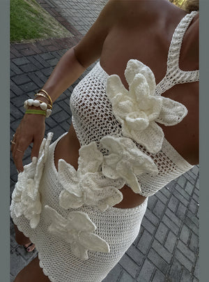 Vestido Crochet Floral con Choker