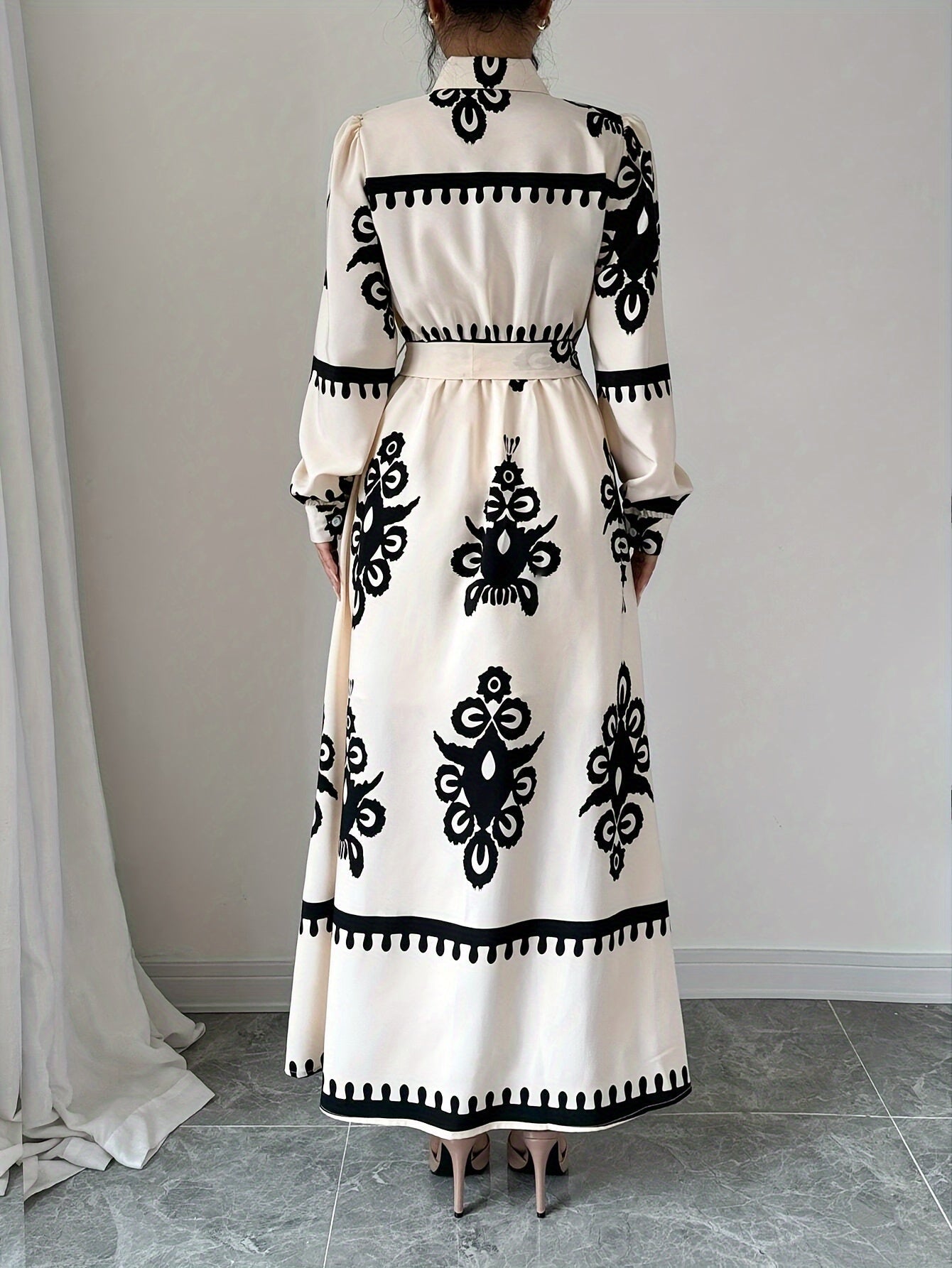 Vestido Largo Estampado para Mujer con Lazo y Manga Larga, Vela Official-83357-791ee83f-6e3d-4ad8-b729-e36b3c0f68cd