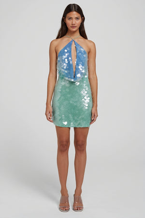 Vestido Mini Halter con Lentejuelas Brillantes