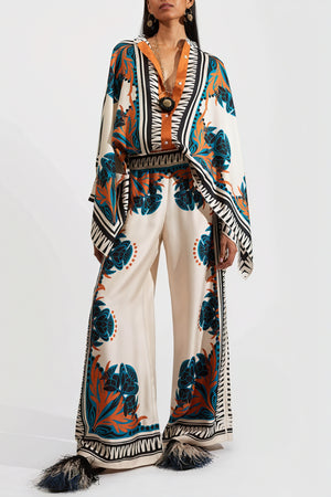 Conjunto Kimono Estampado y Pantalón Palazzo