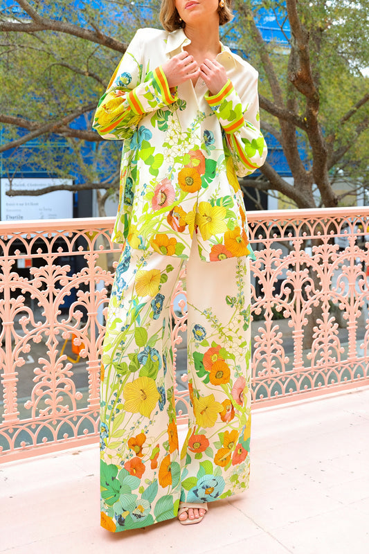 Traje Floral Estampado de Pierna Ancha