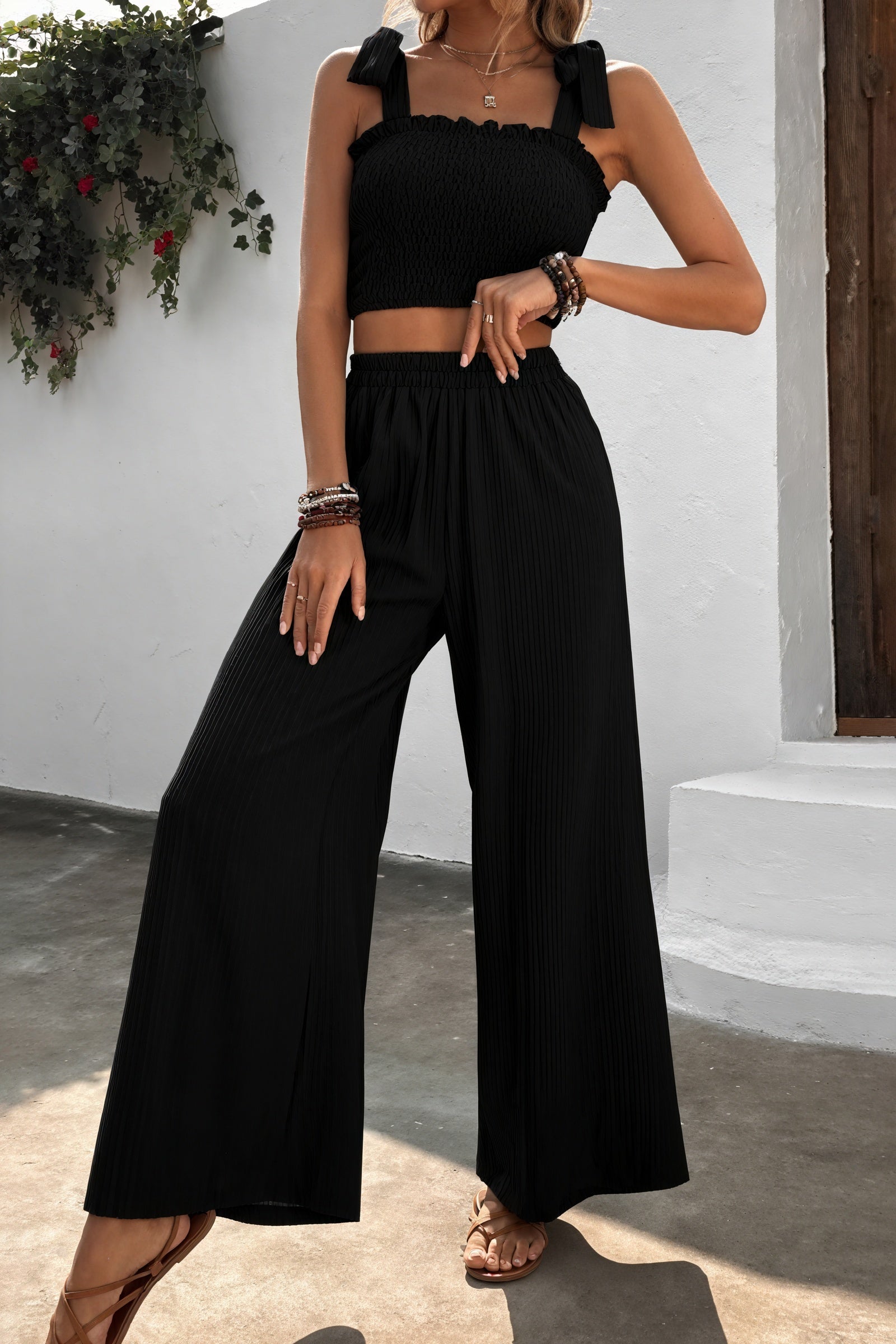 Conjunto Top y Pantalón Palazzo Texturizado
