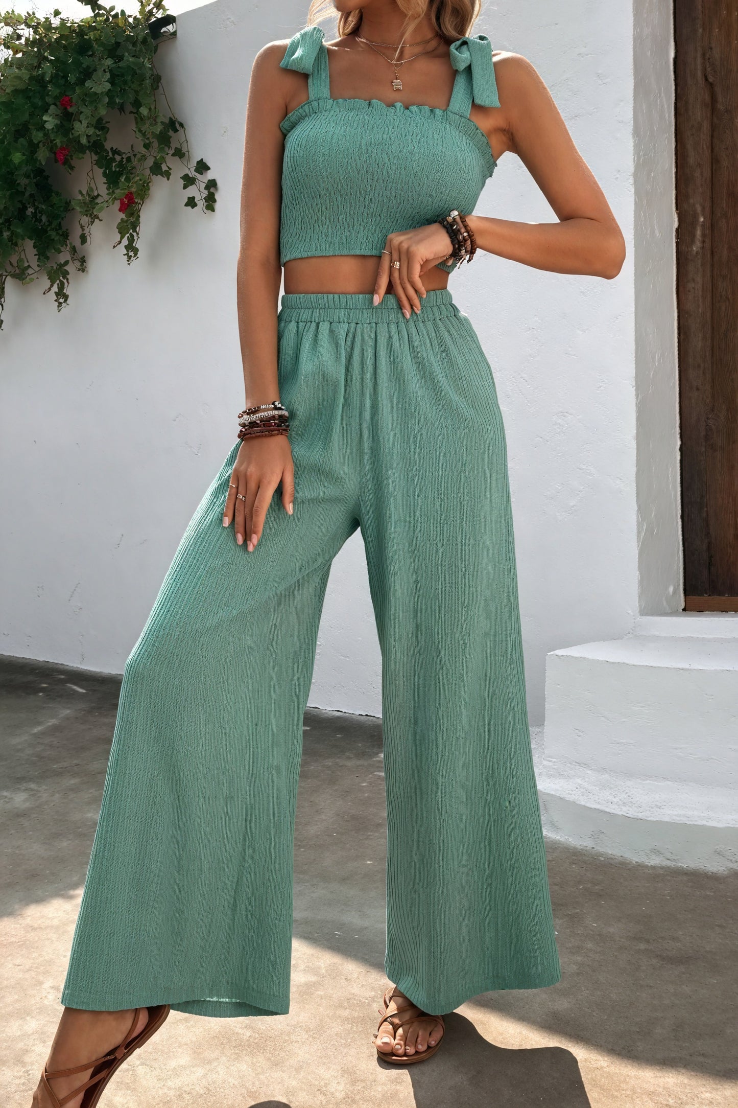 Conjunto Top y Pantalón Palazzo Texturizado