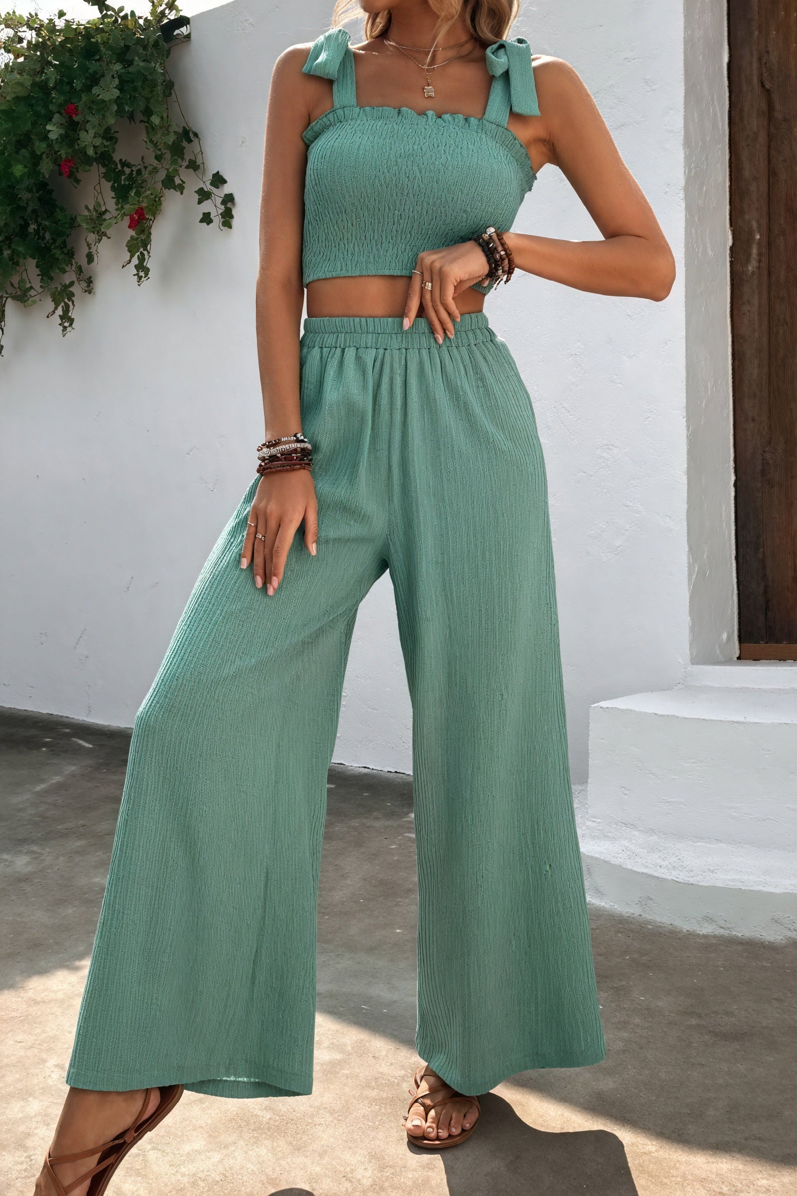 Conjunto Top y Pantalón Palazzo Texturizado