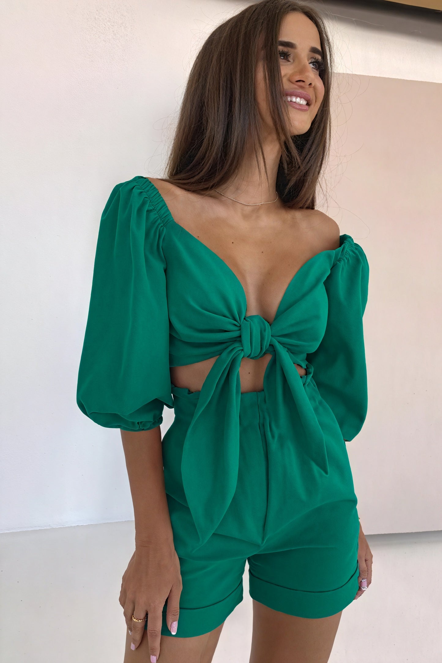 Top con Lazada Frontal y Mangas Abullonadas