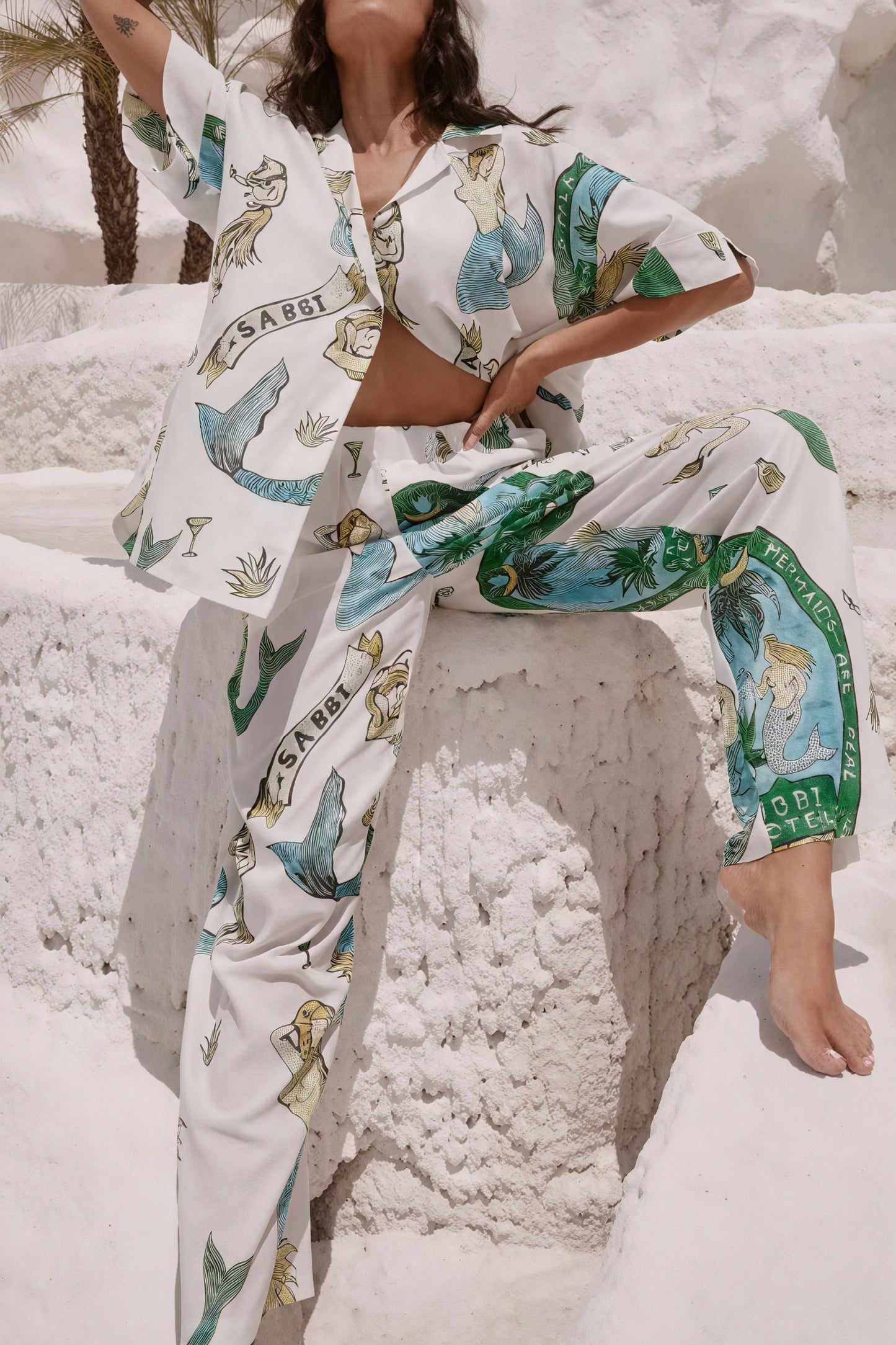 Mujer Pijama Estampado Sirena Conjunto Camisa Abotonada y Pantalón Largo Loungewear-79730-9ea72431-56c0-444c-b27a-57abb7a5e307
