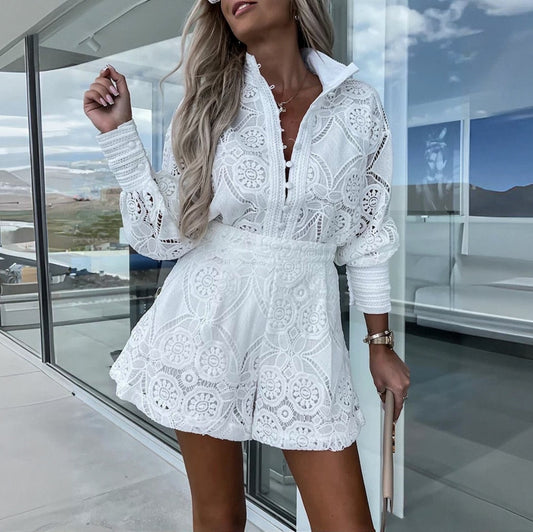 Vestido de Encaje Mujer, Abotonado Manga Larga, con Shorts, Vela Official-83324-7c51247a-b64a-4720-b8f0-b7bd5a61928f
