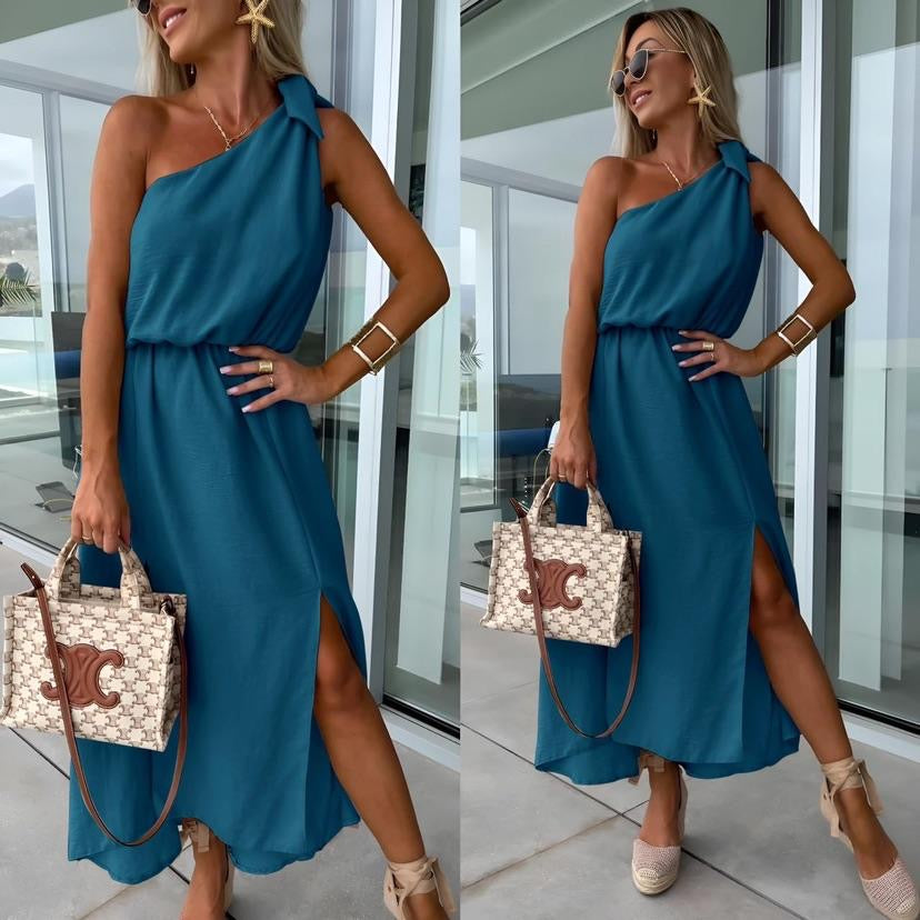 Vestido Asimétrico de Un Hombro para Mujer con Abertura Lateral y Lazo en Cintura-83342-7db3984d-bae7-4f79-b2eb-d07712d53b0a