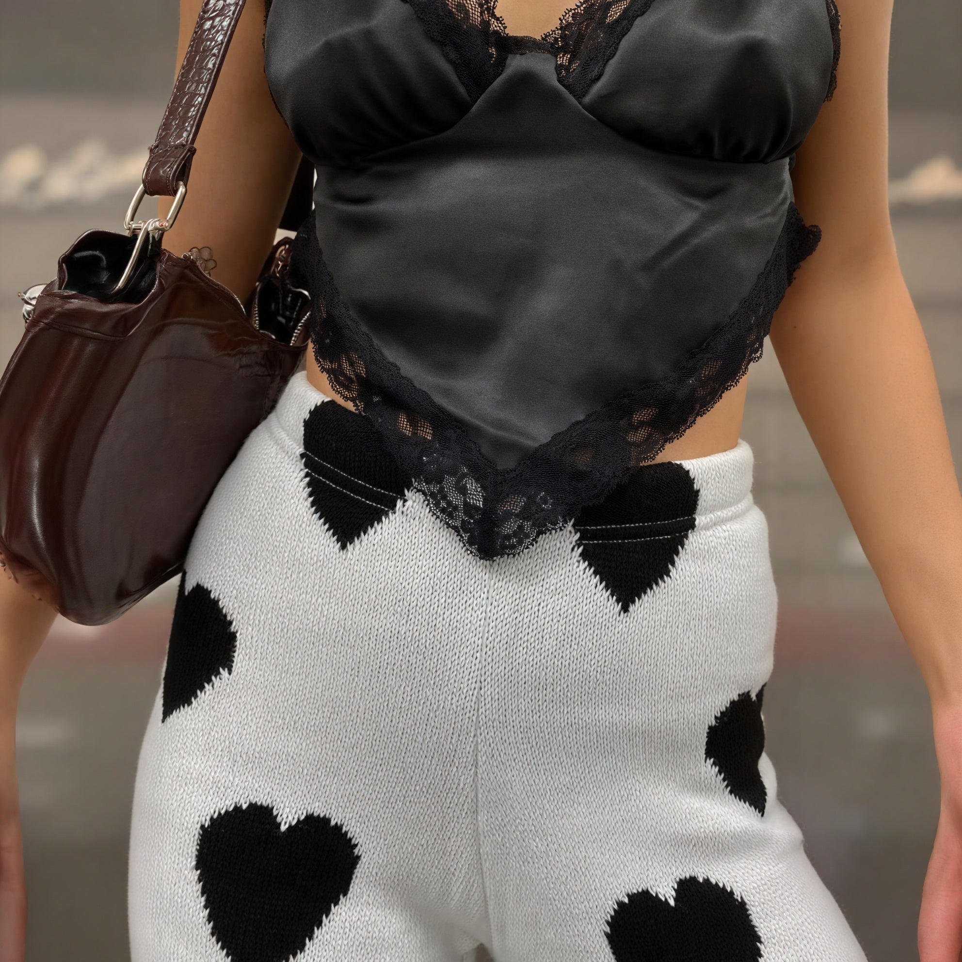 Pantalón Knit Corazones de Cintura Alta