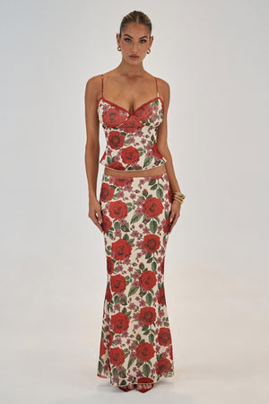 Conjunto Floral Romántico: Top y Falda Maxi