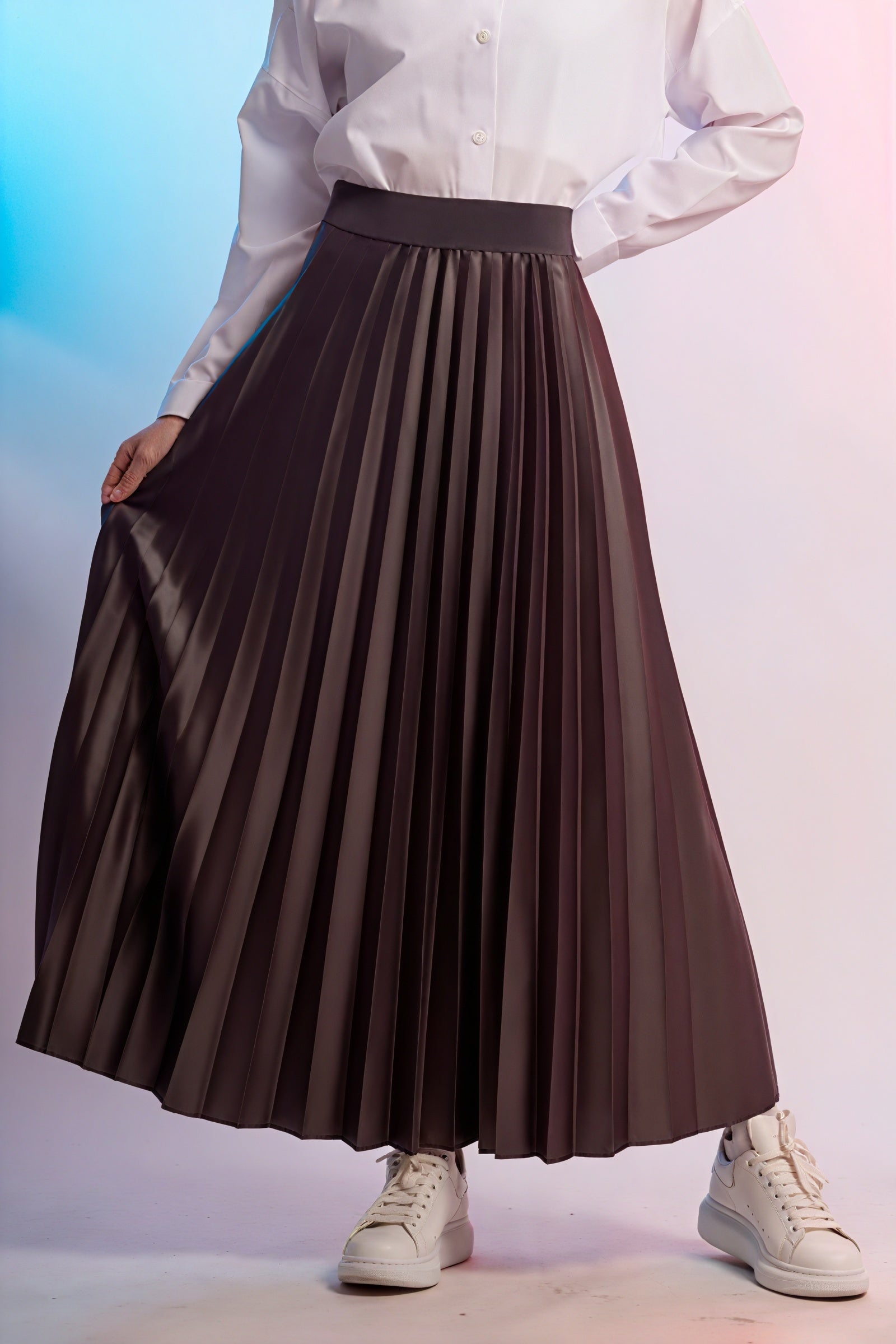 Falda Midi Plisada con Detalle de Tul