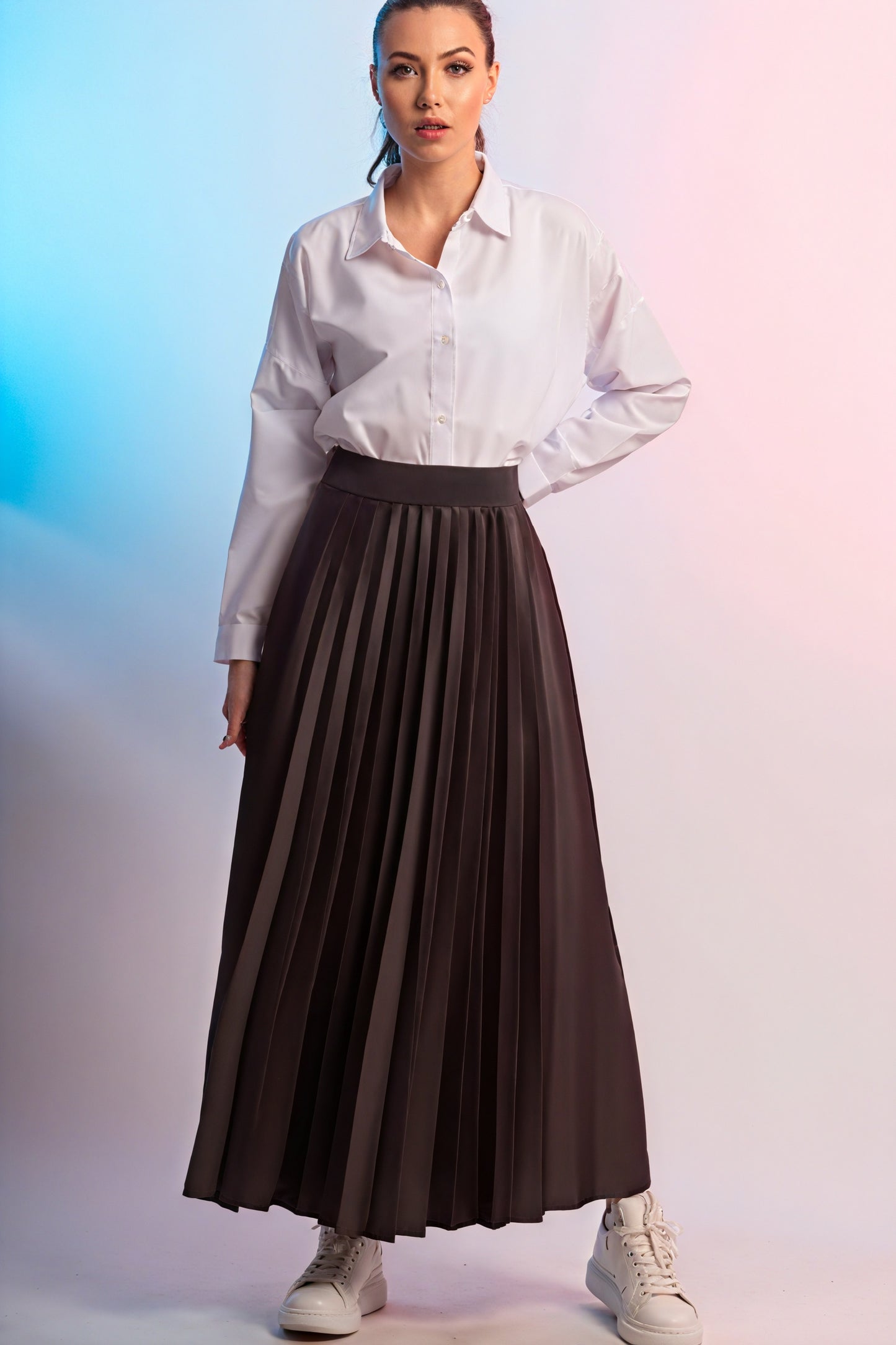 Falda Midi Plisada con Detalle de Tul