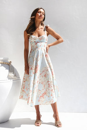 Vestido Midi Floral con Tirantes Anudados