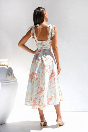 Vestido Midi Floral con Tirantes Anudados