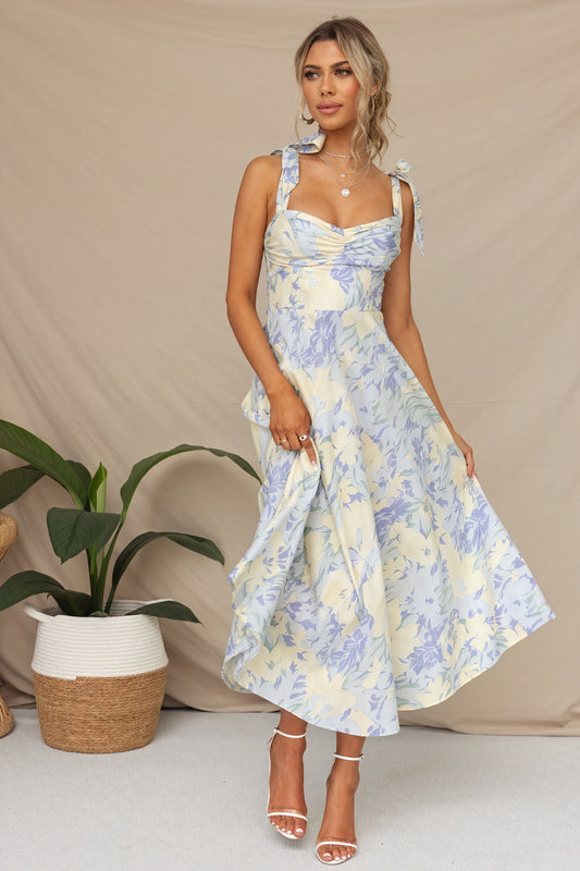 Vestido Midi Floral con Tirantes Anudados