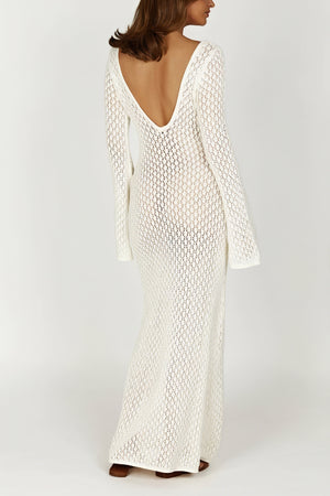 Vestido Maxi de Punto Calado con Aberturas
